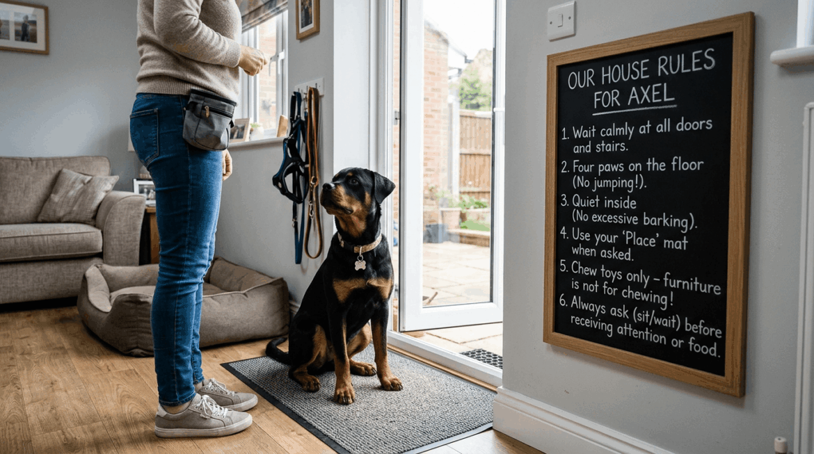 Rottweiler training with house rules and boundaries establishment